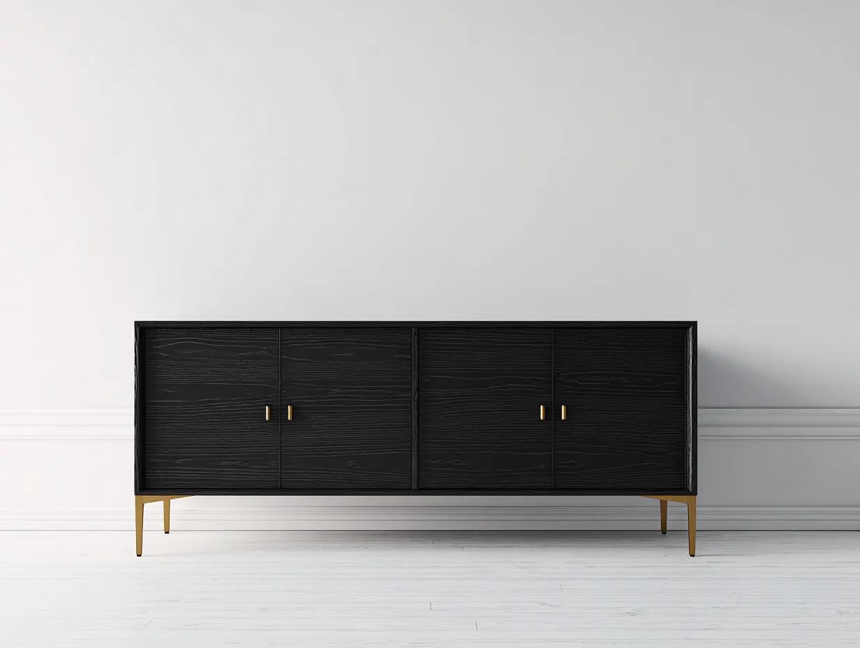 Mueble recibidor de madera 180x40x75 cm - negro - diseño moderno con 4 puertas-Sofagetshop