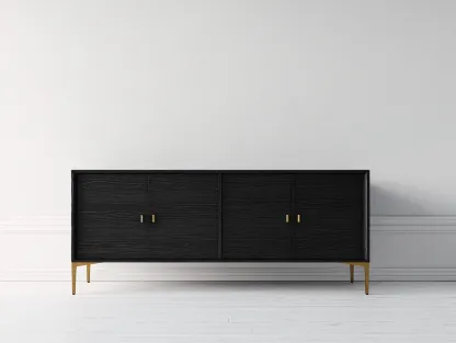 Mueble recibidor de madera 180x40x75 cm - negro - diseño moderno con 4 puertas-Sofagetshop