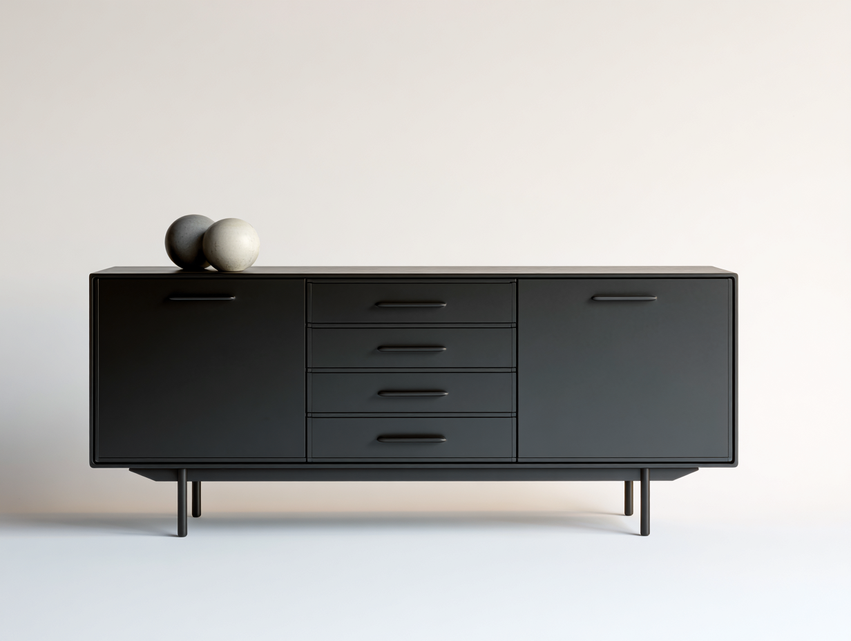 Mueble recibidor de madera 160x40x80 cm - negro - diseño moderno con 2 puertas y 4 cajones-Sofagetshop
