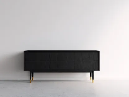 Mueble recibidor de madera con 6 cajones 160x40x75 cm - negro - diseño moderno-Sofagetshop
