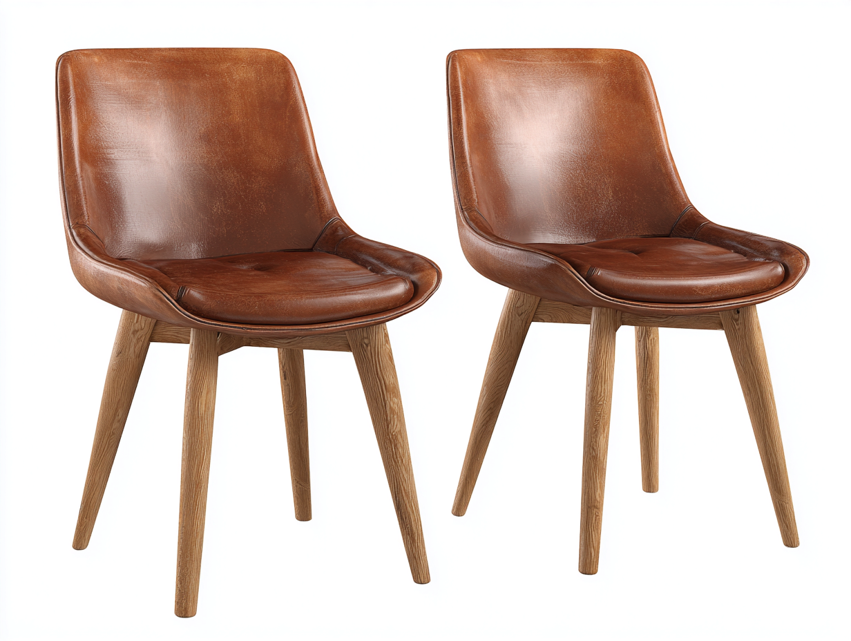 Sillas de comedor tapizada cuero sintético 55x55x82 cm marrón-madera diseño moderno asiento interior-Sofagetshop