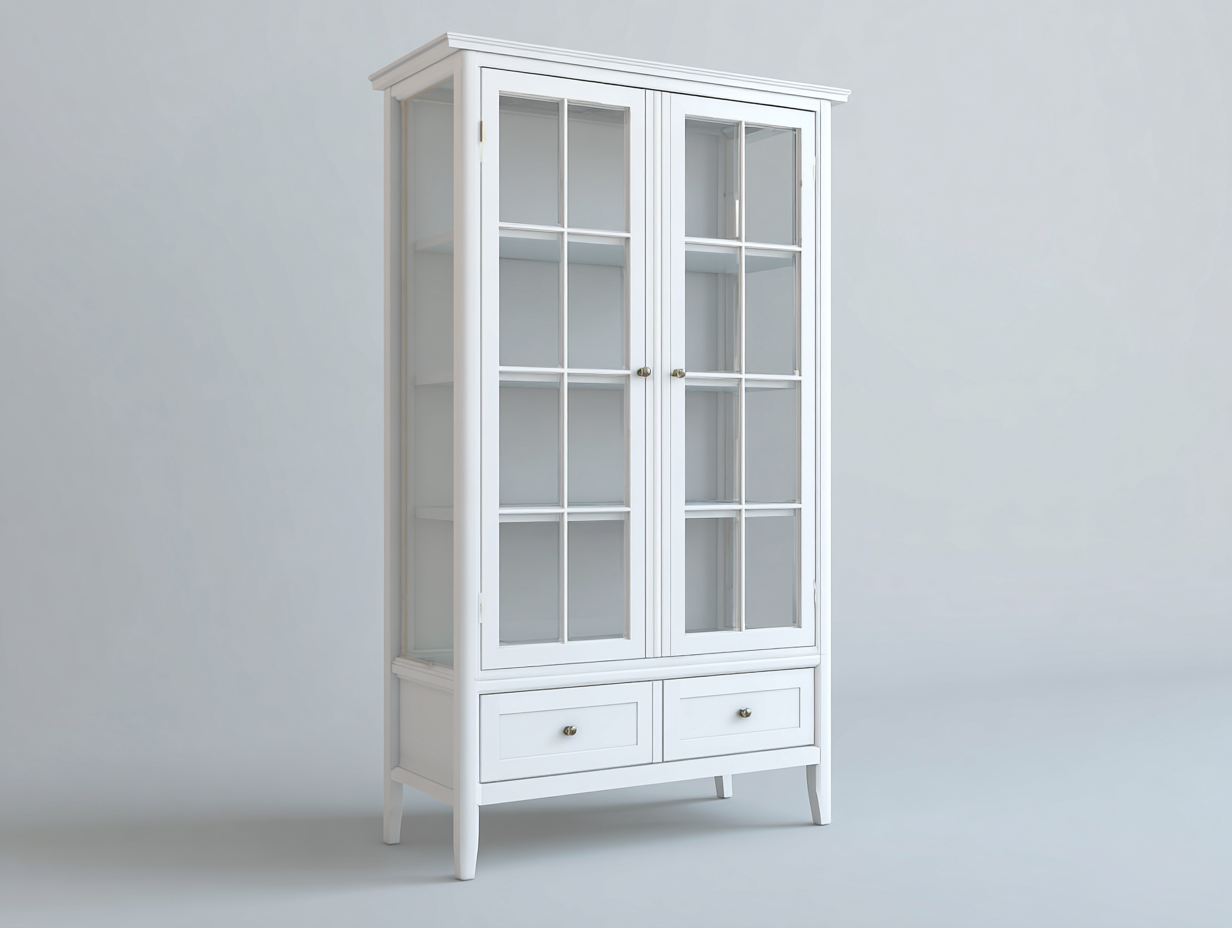 Vitrina de madera con 2 puertas de vidrio y 2 cajones 90x40x190 cm - blanco - diseño clásico-Sofagetshop