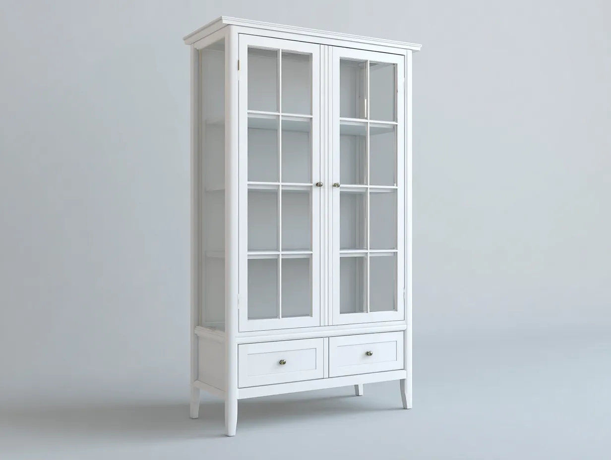Vitrina de madera con 2 puertas de vidrio y 2 cajones 90x40x190 cm - blanco - diseño clásico-Sofagetshop