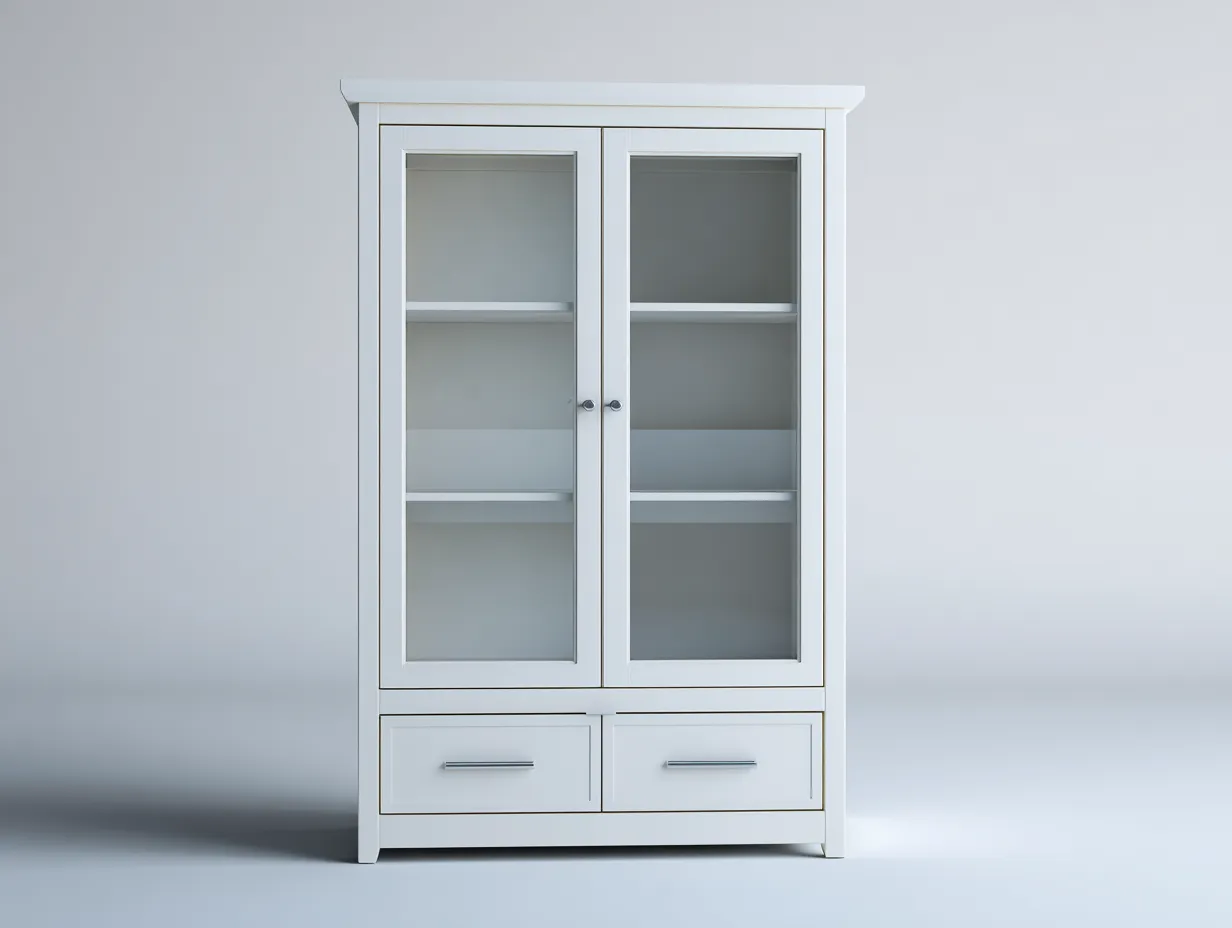 Vitrina de madera con vidrio 100x40x190 cm - blanco - diseño moderno con 2 puertas y 2 cajones-Sofagetshop
