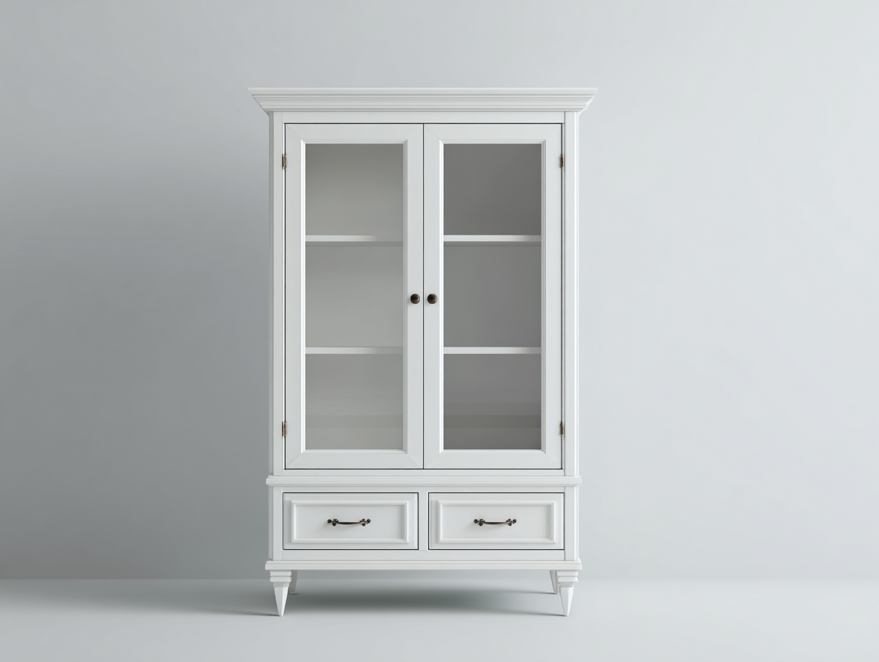 Vitrina madera con puertas de vidrio 90x45x190 cm blanco diseño clásico almacenamiento salón-Sofagetshop