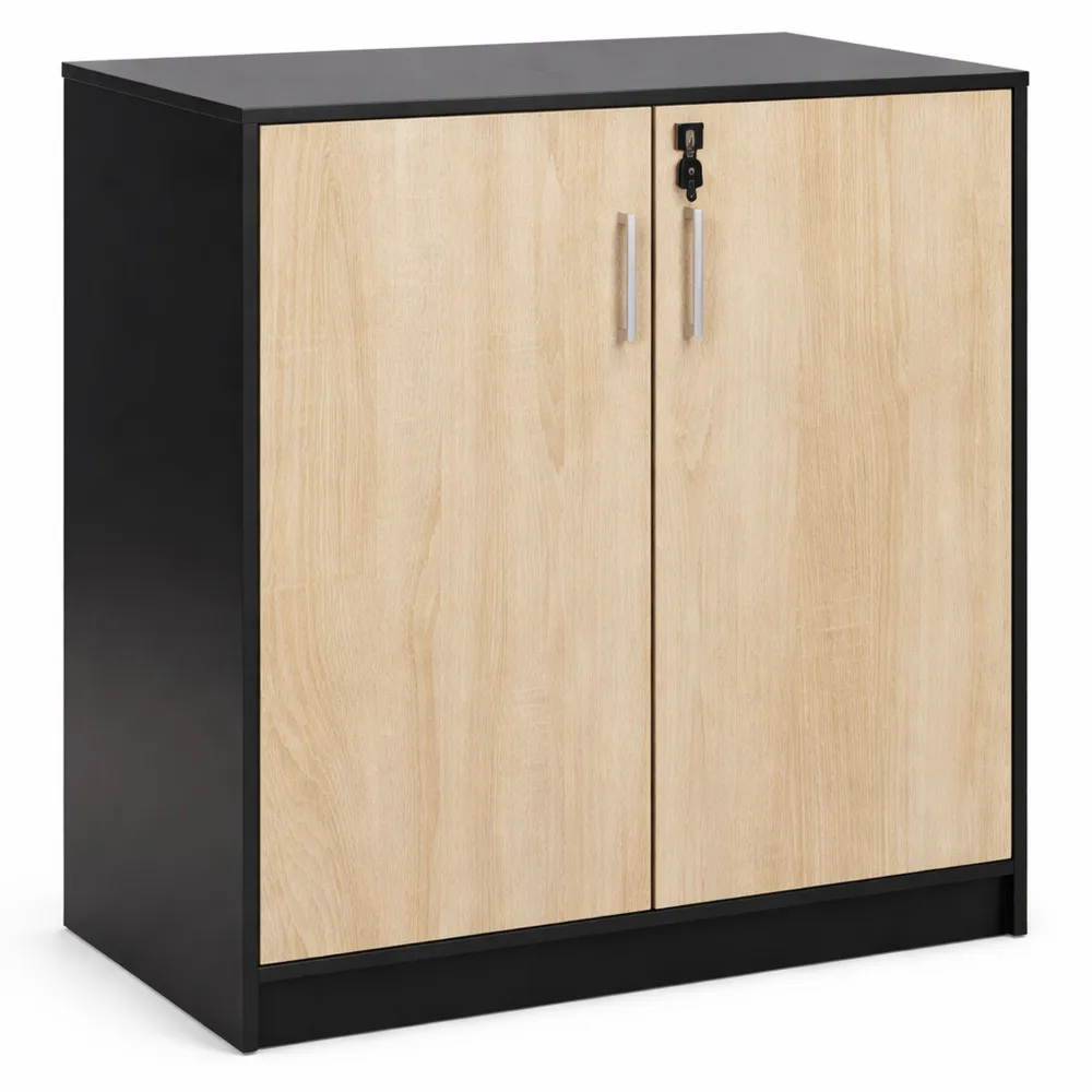 Abschließbarer Aktenschrank in Holzoptik/Schwarz 80 x 80 x 40 cm