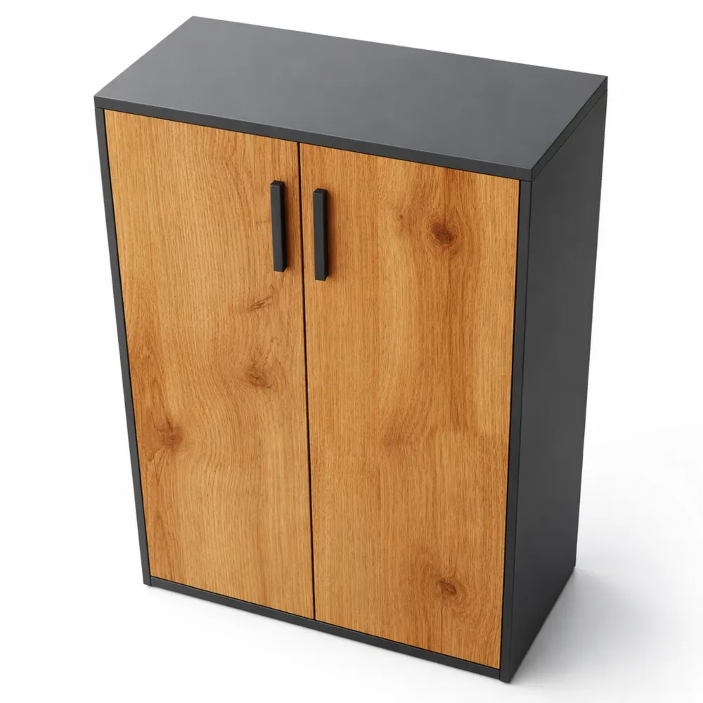 Moderner Aktenschrank mit Push-to-Open Türen, 180x80x40 cm, Anthrazit & Eiche