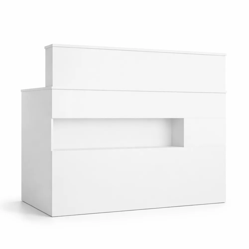 Moderne Empfangstheke mit großer Arbeitsfläche in Weiß und Holz 100x120x50 cm