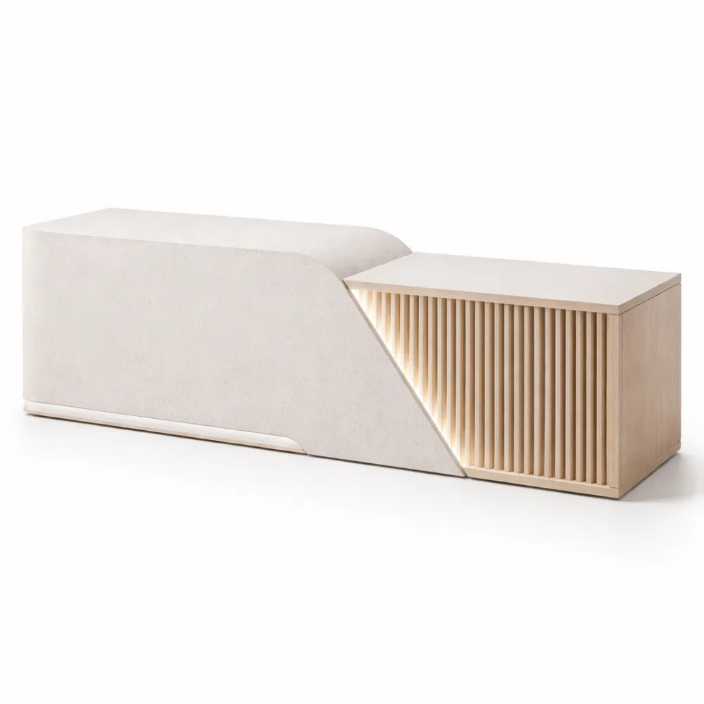 Empfangstheke mit LED und abschließbaren Schubladen, Holzoptik, 120 cm