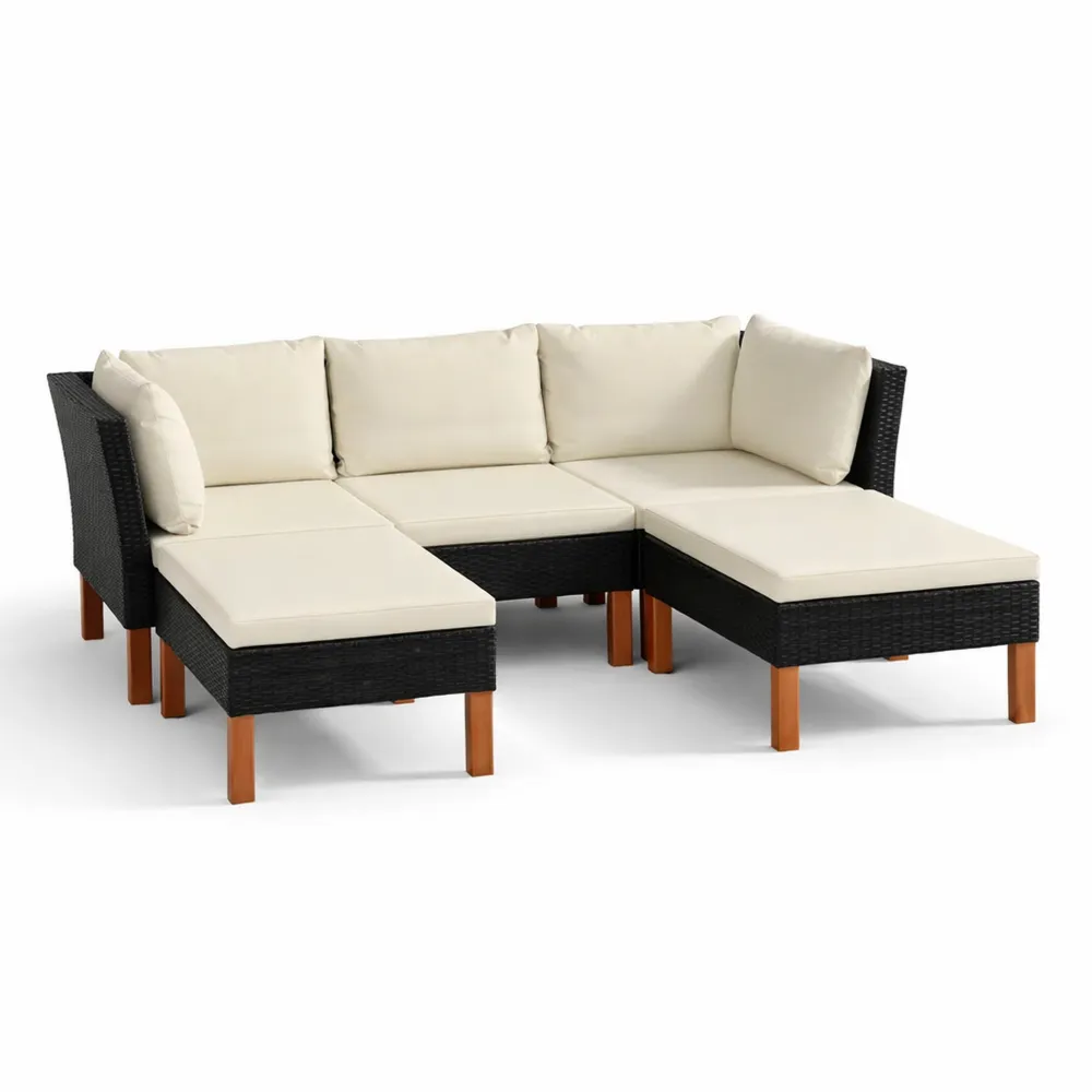 Rattan Balkon Lounge Set in Schwarz für Gartenmöbel