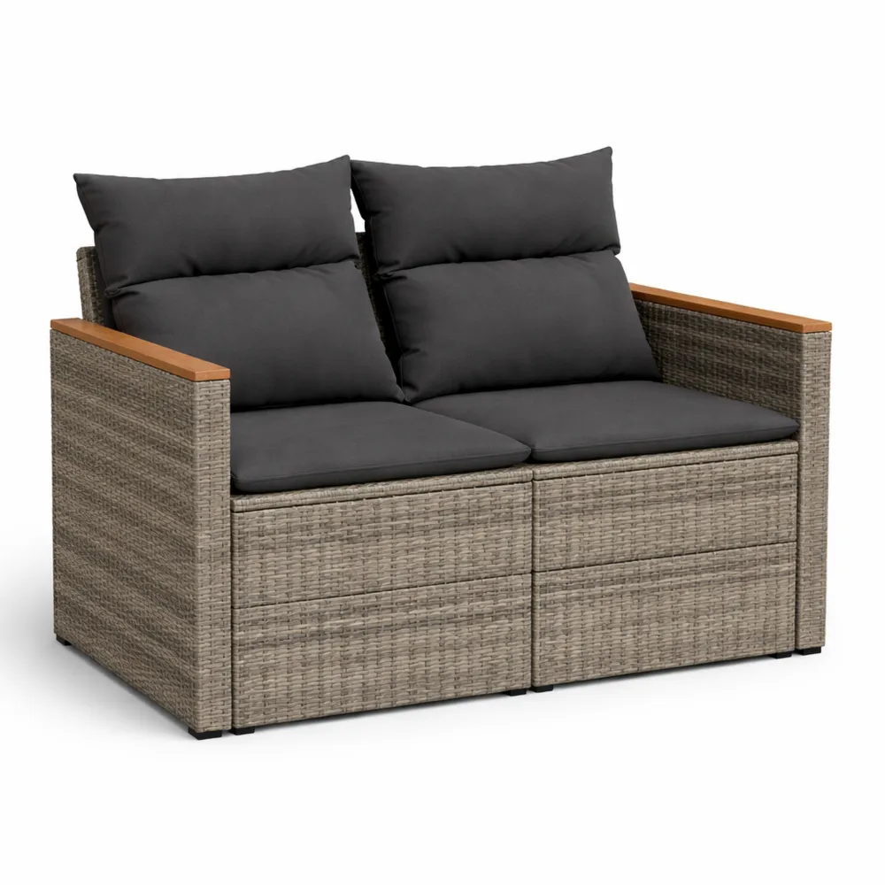 Zweisitzer Gartensofa mit Waschbarem Bezug und Kissen, Terrasse Poly Rattan