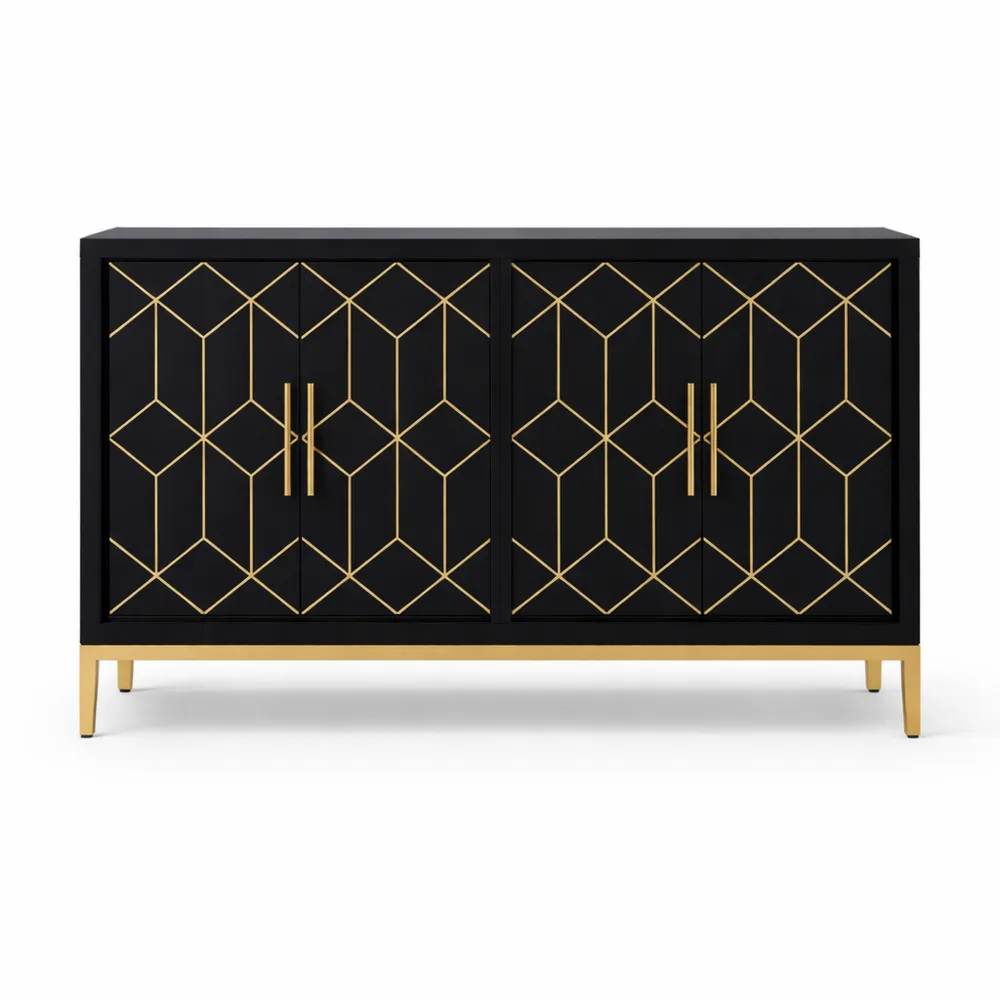 4-türiger Küchenschrank mit verstellbarem Regal, Schwarz-Gold