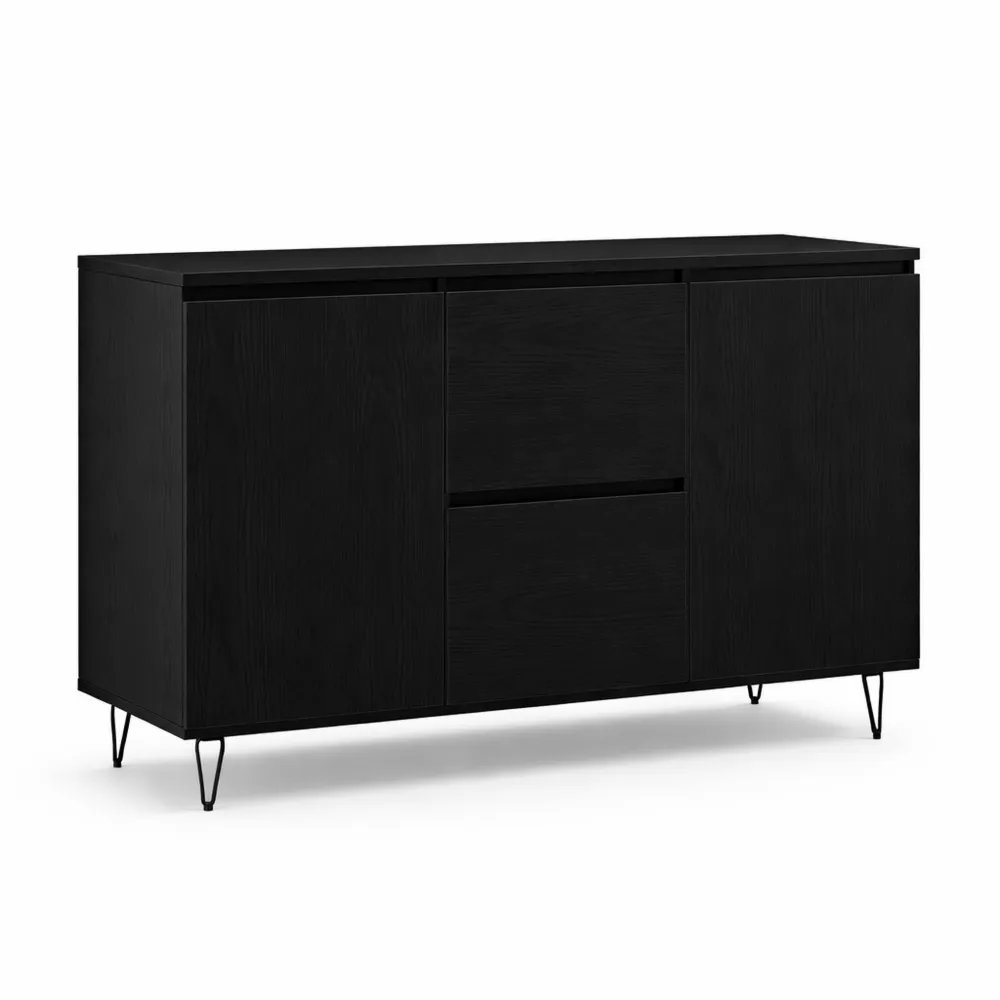 Sideboard in Eichenoptik Schwarz mit Türen und Schubladen, 101,5x35x70 cm, Holzwerkstoff, Stauraum für Wohnzimmer