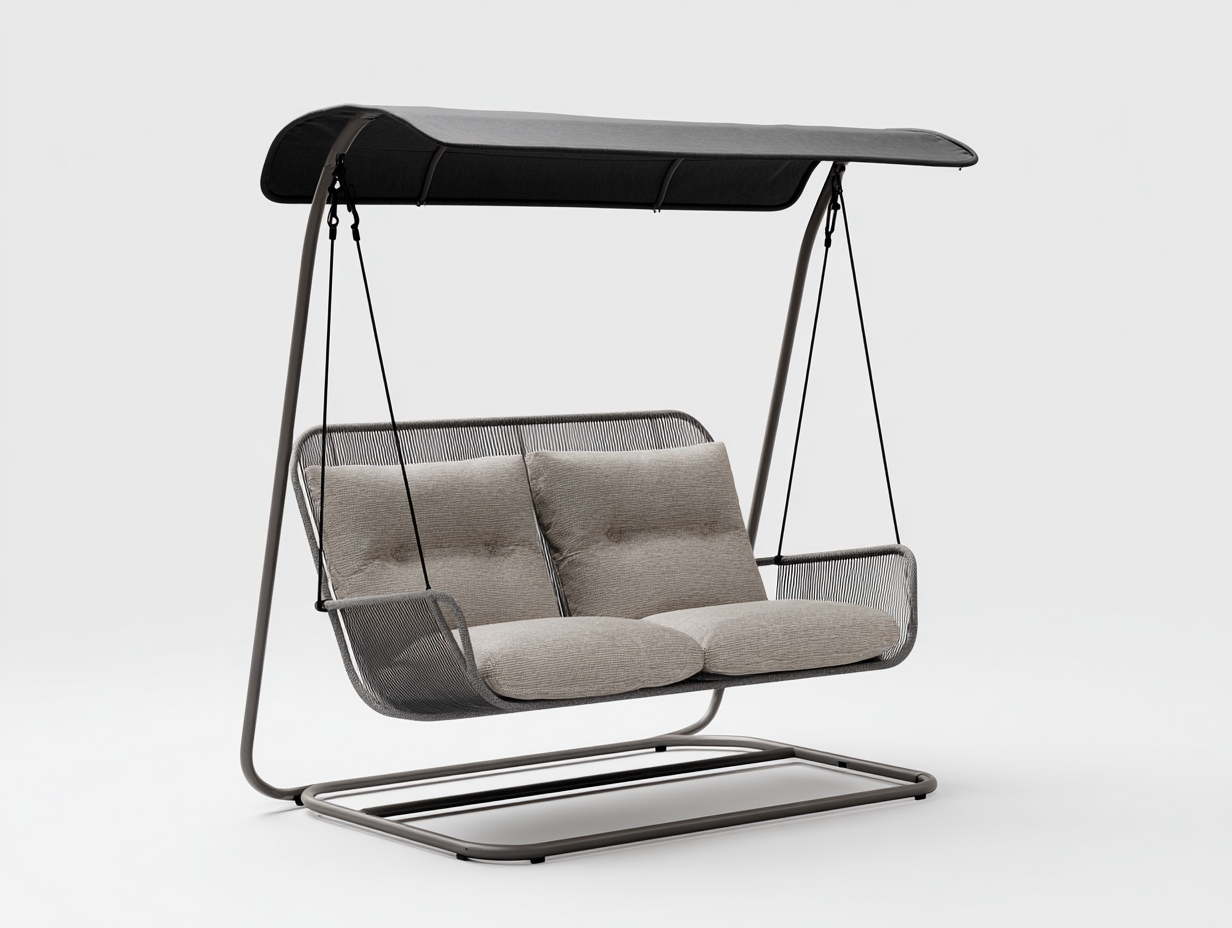 Silla colgante de jardín con estructura metálica 2 plazas 165x110x170 cm - gris-beige - con toldo protector-Nookgoden