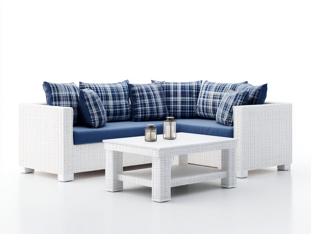 Sofás de jardín de ratán sintético con mesa 4 piezas - blanco-azul - conjunto modular - diseño moderno-Nookgoden