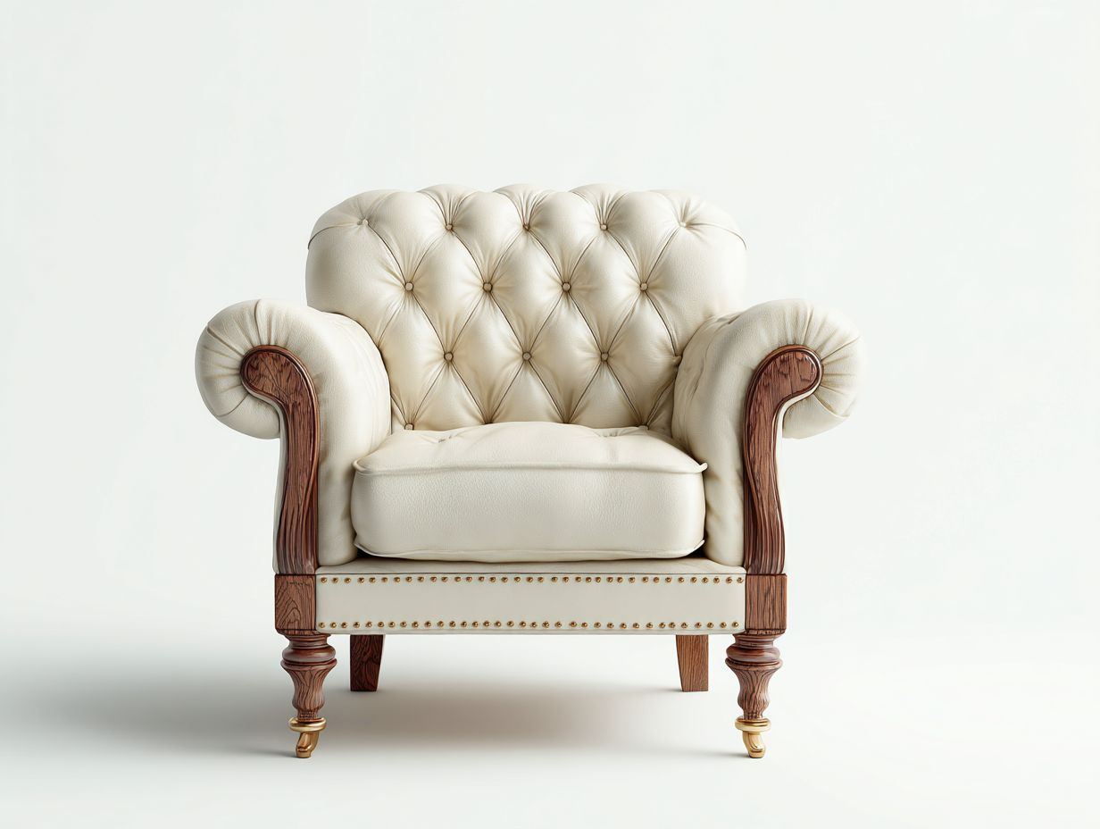 Sillones tapizados estilo clásico 95 x 90 x 100 cm color crema - sillón individual para salón y dormitorio - diseño elegante con detalles de madera-Nookgoden