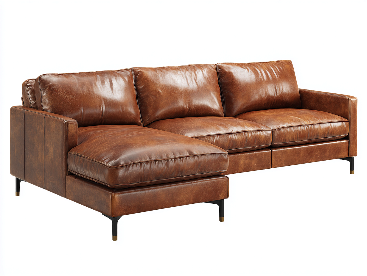 Sofás rinconeros tapizados en cuero sintético 250x160x85 cm - marrón - sofá esquinero con chaise longue - diseño moderno-Nookgoden