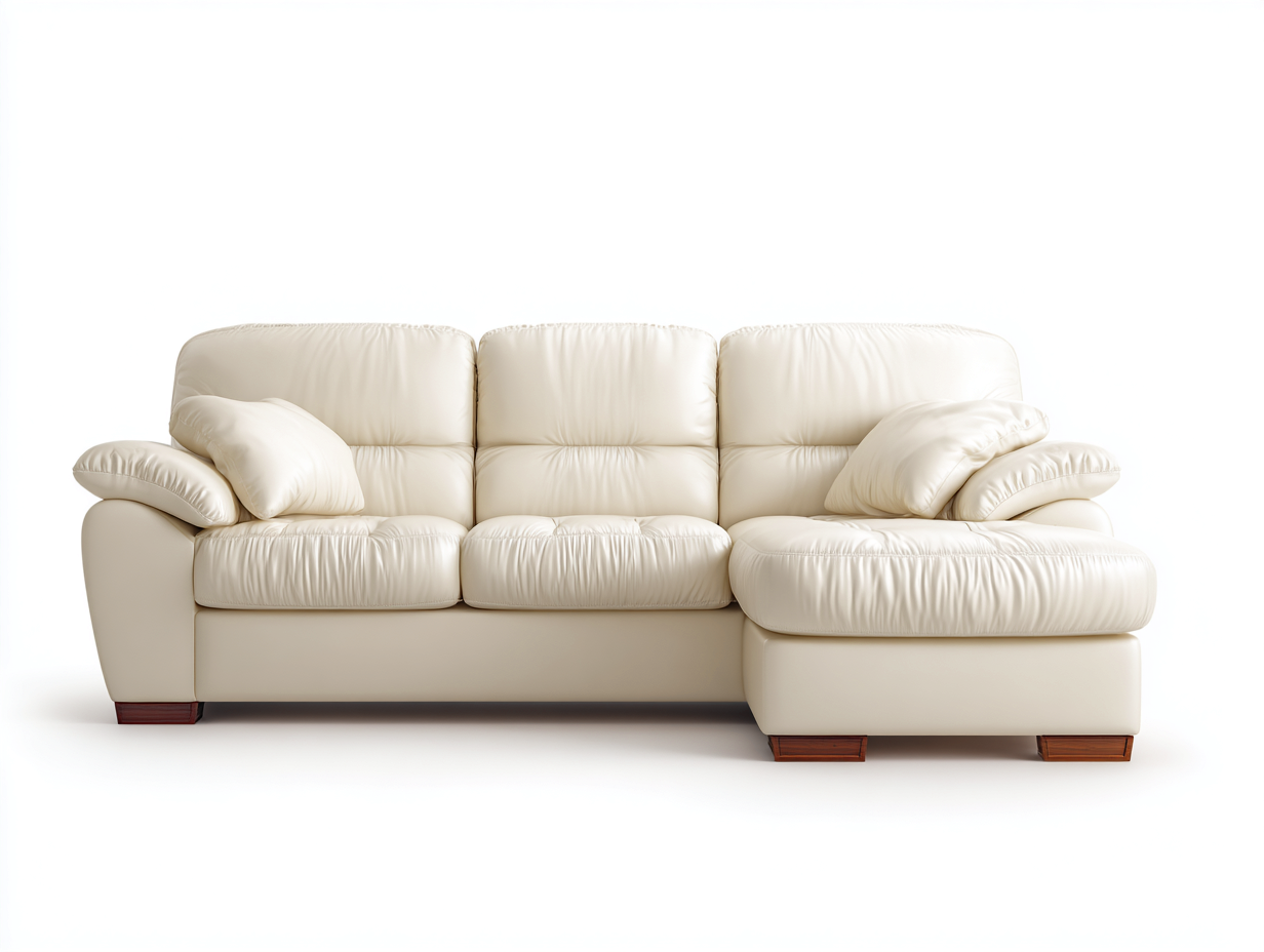 Sofá rinconero cuero sintético y madera 235x155x88 cm beige diseño confortable moderno-Nookgoden