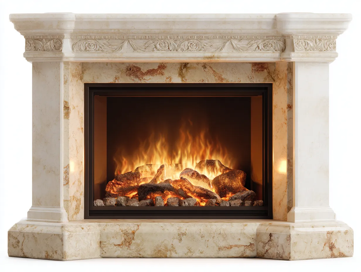 Kamin-Marmor-Stahl-128 x 38 x 102 cm-Beige-Klassischer Stil-Oakgetyard