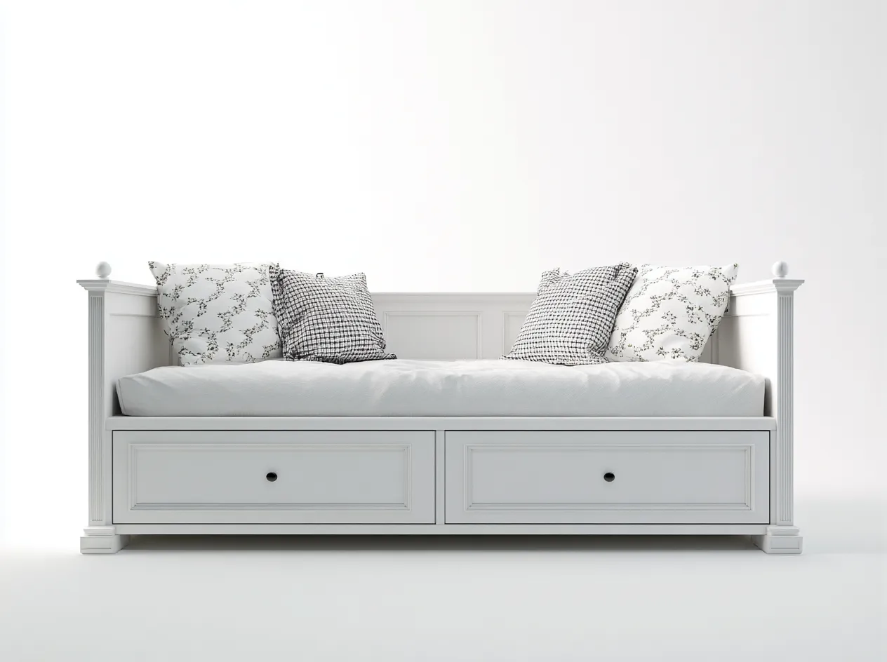 Schlafsofa - Holz-Stoff - 216 x 98 x 88 cm - Weiß - Klassischer Stil-Oakgetyard