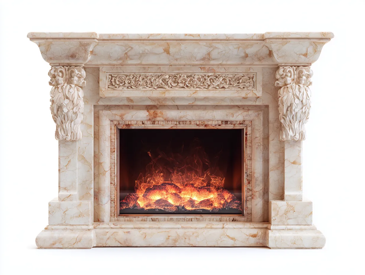 Kamin-Marmor-Stahl-150 x 42 x 110 cm-Beige-Klassischer Stil-Oakgetyard