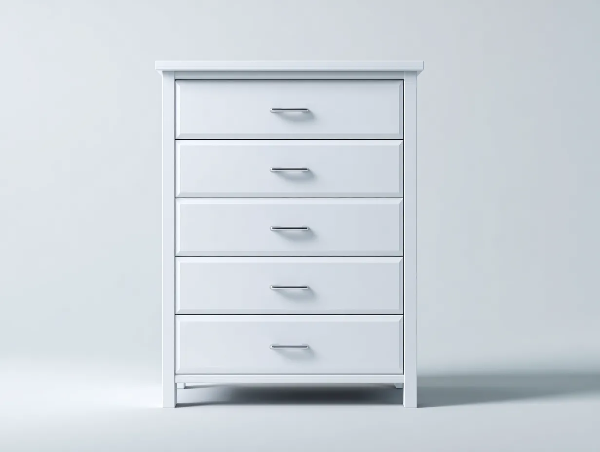 Kommode mit Schubladen - Holz-Metall - 72 x 40 x 108 cm - Weiß-Silber - Moderner Stil-Oakgetyard