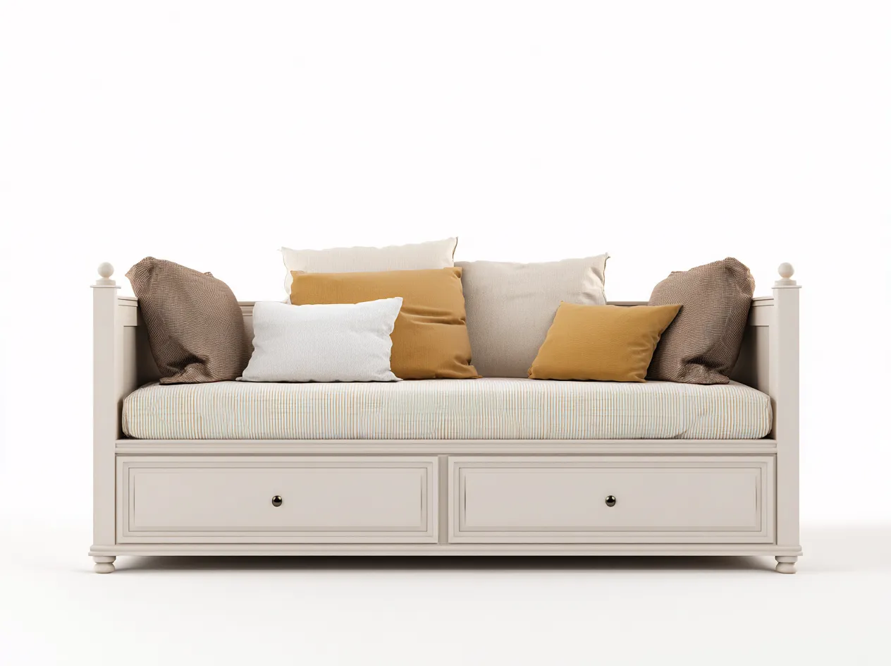 Schlafsofa - Holz-Stoff - 214 x 98 x 83 cm - Cremeweiß - Klassischer Stil-Oakgetyard