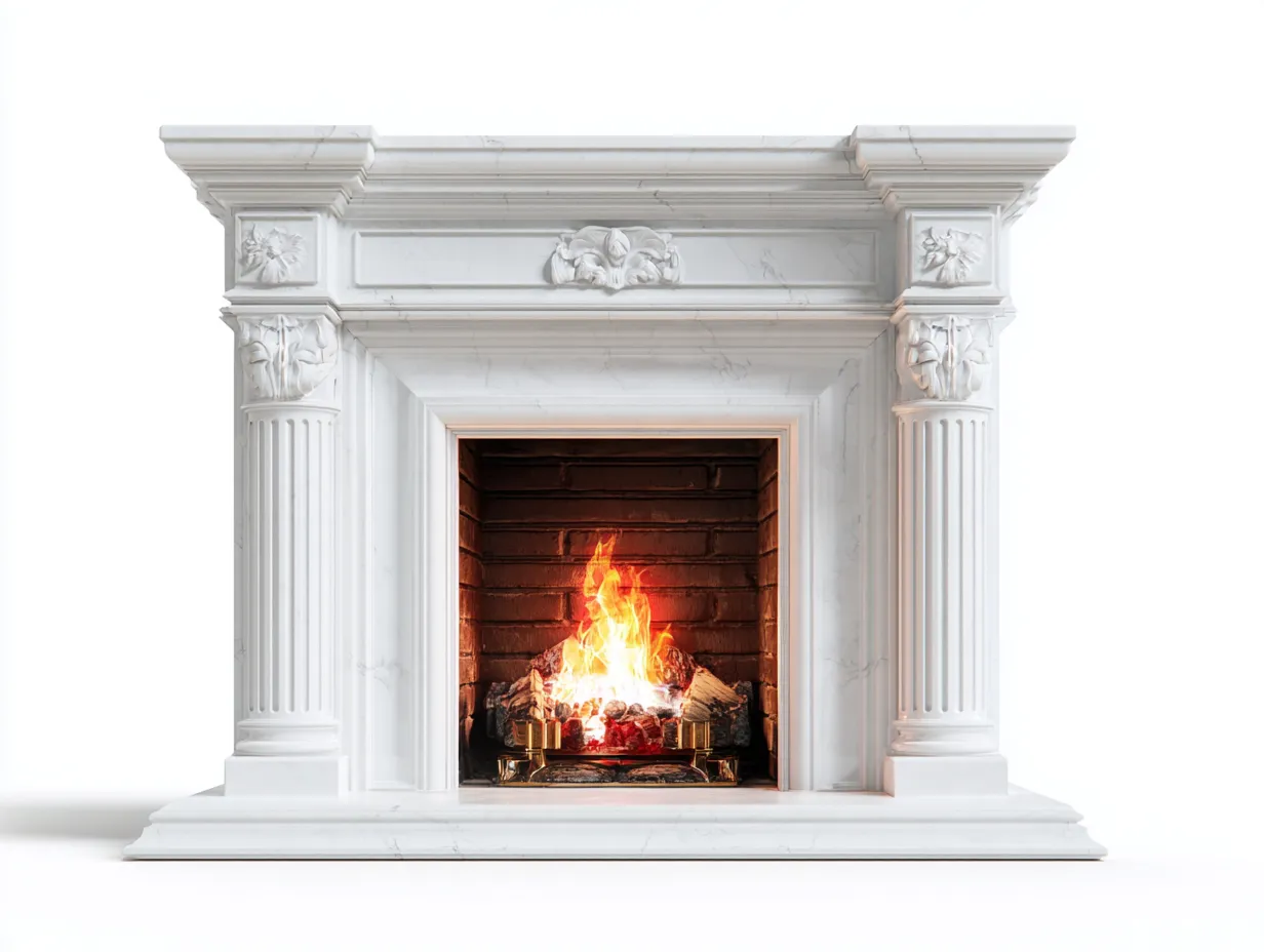 Kamin-Marmor-Stahl-138 x 37 x 106 cm-Weiß-Klassischer Stil-Oakgetyard