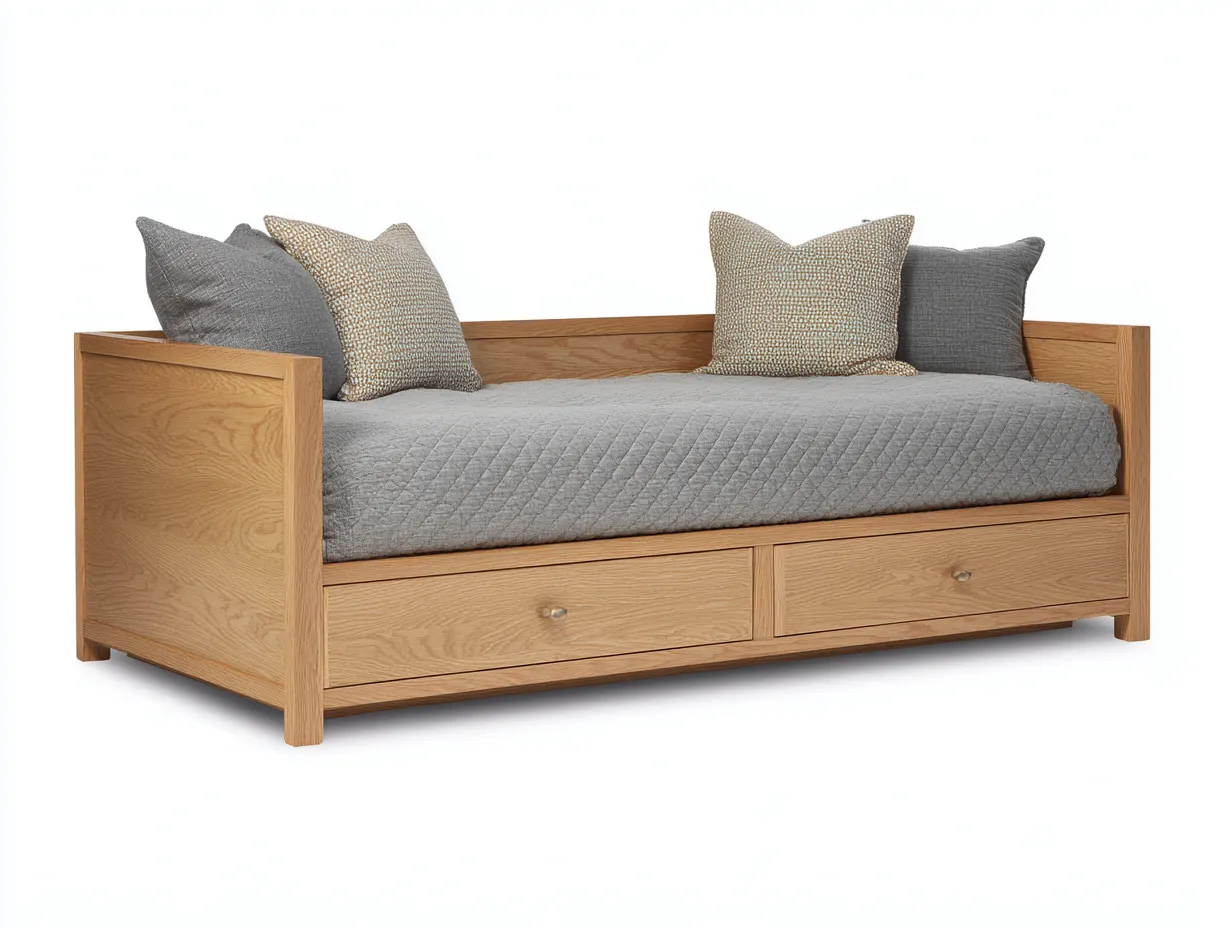 Schlafsofa - Holz-Stoff - 206 x 94 x 76 cm - Natur-Grau - Skandinavischer Stil-Oakgetyard