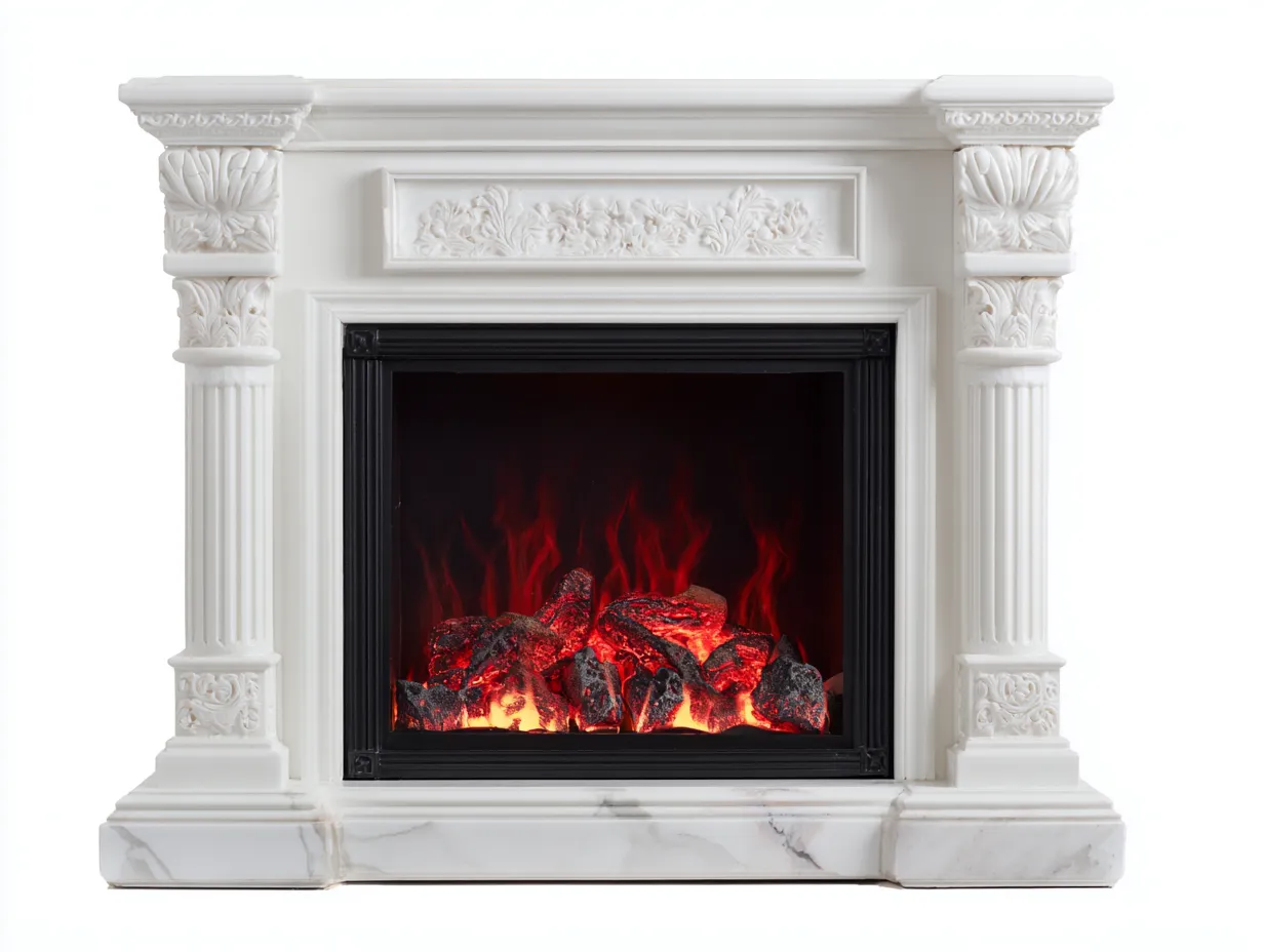 Kamin-Holzwerkstoff-Stahl-124 x 34 x 98 cm-Weiß-Klassischer Stil-Oakgetyard