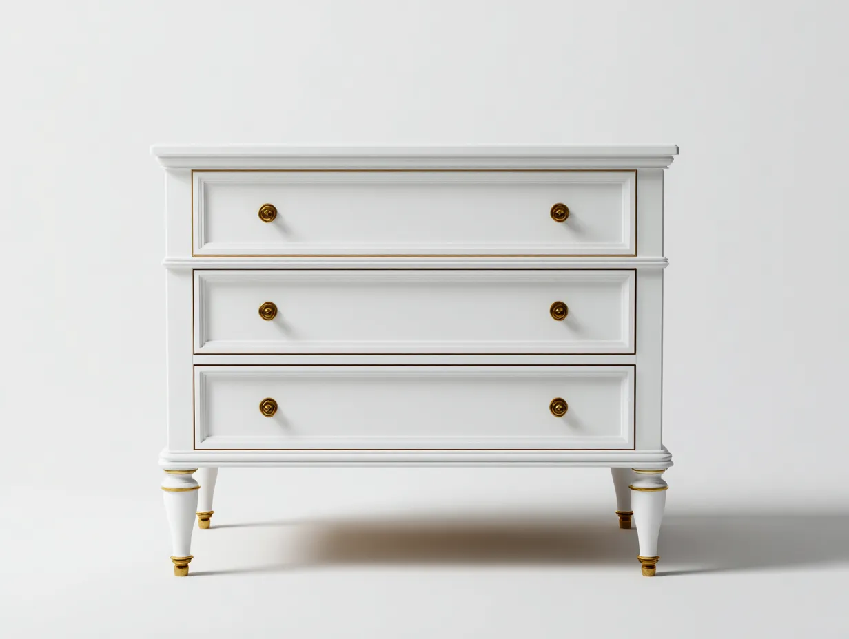 Kommode mit Schubladen - Holz-Metall - 108 x 44 x 86 cm - Weiß-Gold - Klassischer Stil-Oakgetyard