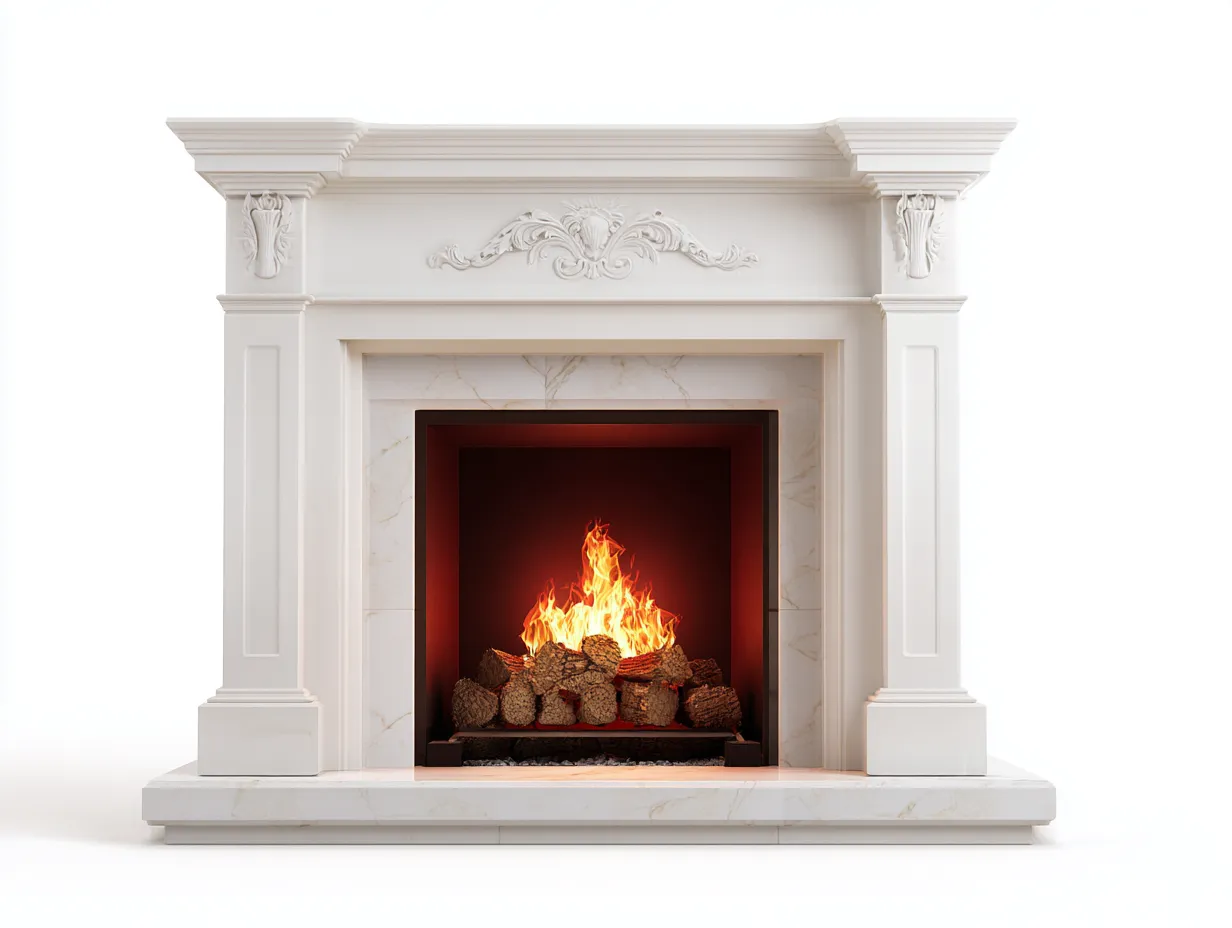 Kamin-Marmor-Stahl-132 x 39 x 104 cm-Weiß-Klassischer Stil-Oakgetyard