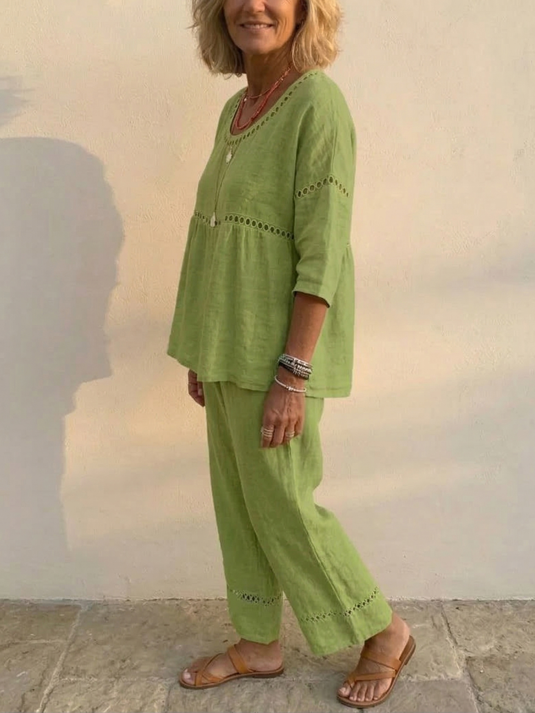 Neu eingetroffen 🔥 Lässiges, zweiteiliges Leinen-Set im Vintage-Stil für Damen – locker geschnitten