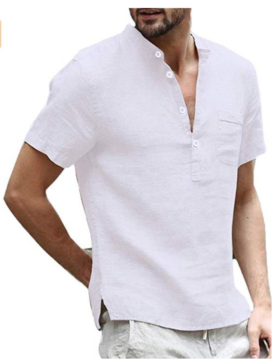 Men's Streetwear Loose-Fit Short-Sleeve T-Shirt with Half-Open Collar
