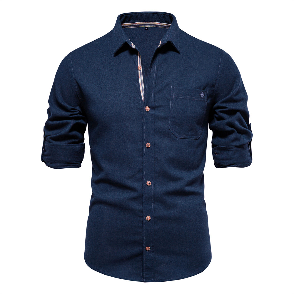 Men's Long Sleeve Lapel Shirt With Chest Pocket