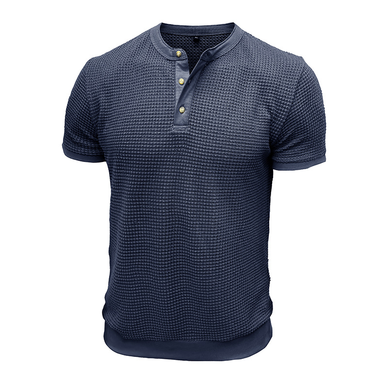 Men's Short-Sleeved Textured Knit Henley T-Shirt Pullover
