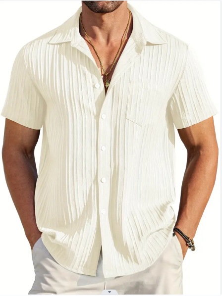 Summer Fashion Striped Color-Block Business Slim-Fit Casual Short-Sleeved Shirt