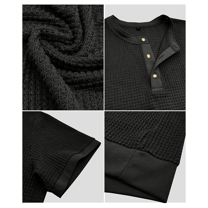 Men's Short-Sleeved Textured Knit Henley T-Shirt Pullover