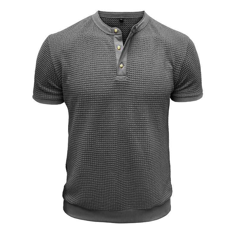 Men's Short-Sleeved Textured Knit Henley T-Shirt Pullover