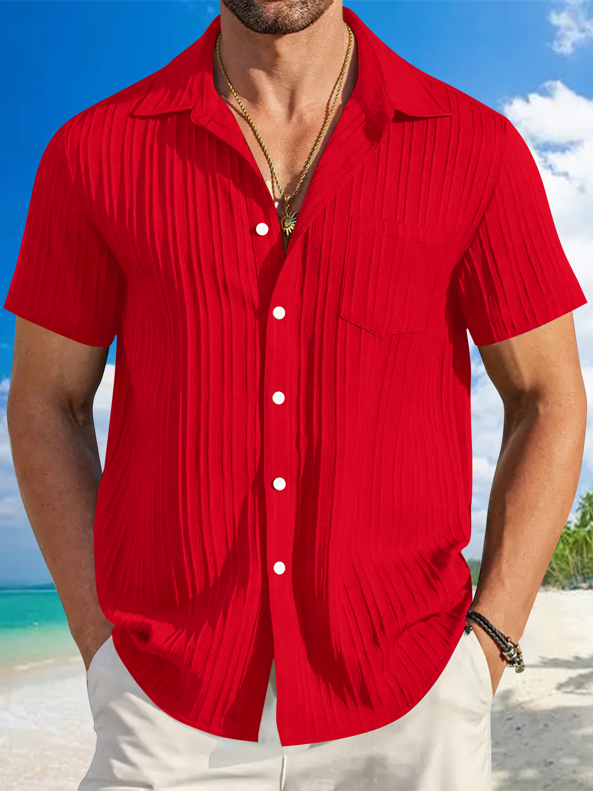 Summer Fashion Striped Color-Block Business Slim-Fit Casual Short-Sleeved Shirt