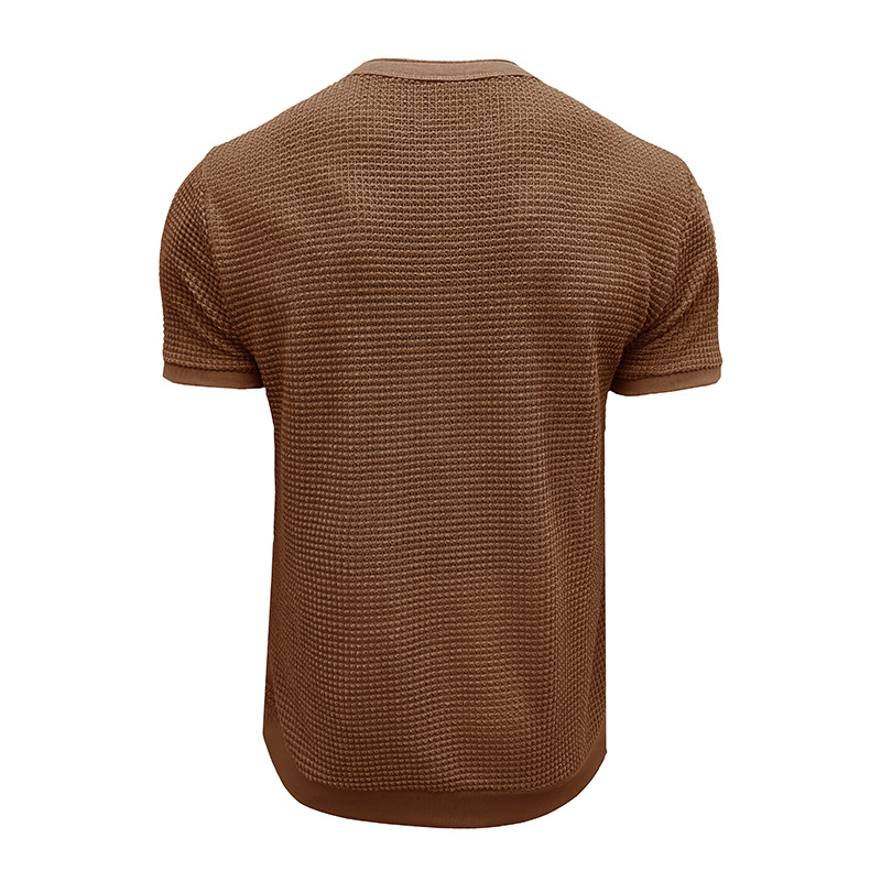 Men's Short-Sleeved Textured Knit Henley T-Shirt Pullover