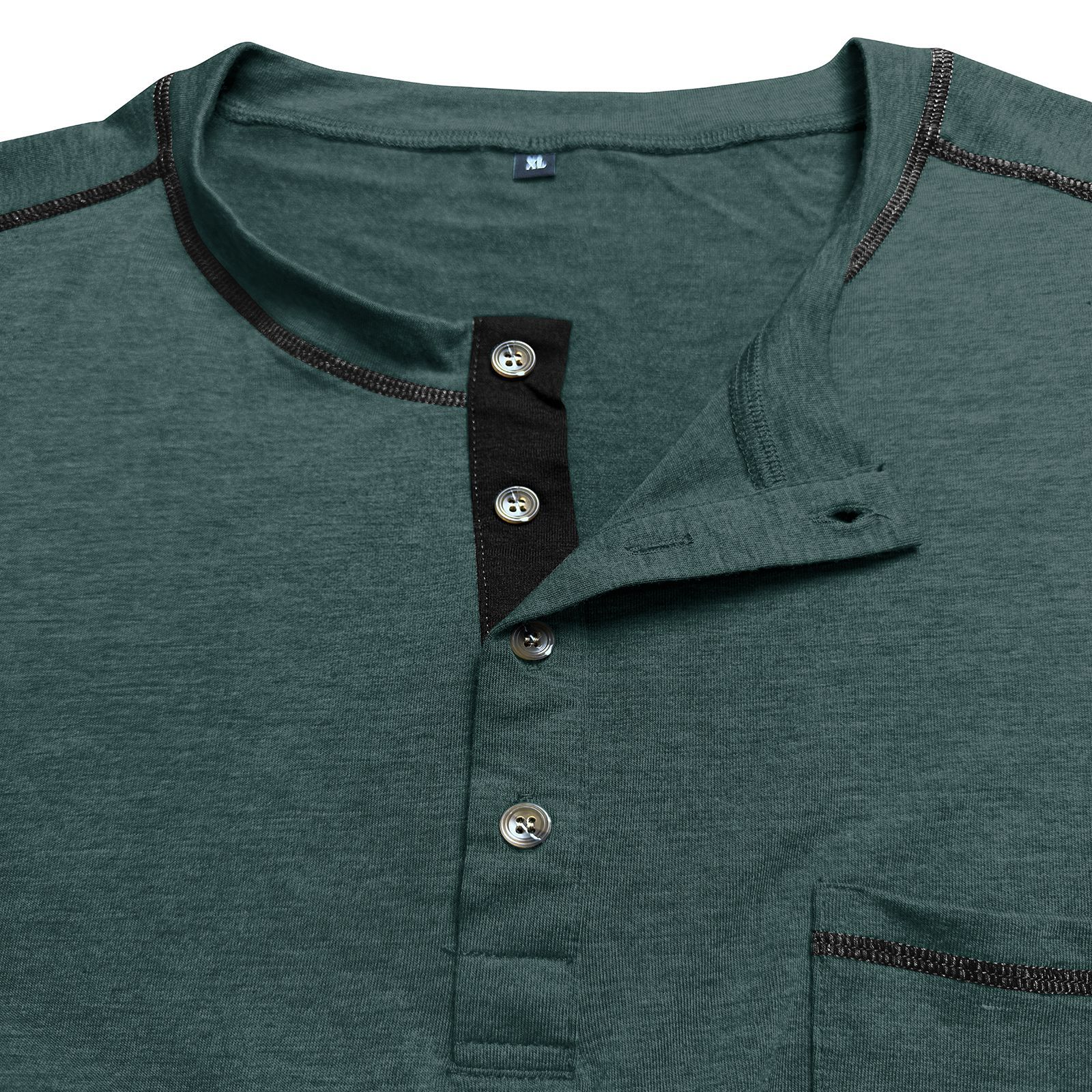 Men's Fashion Contrast-Color Short-Sleeve Henley Base Layer T-Shirt with Round Neck