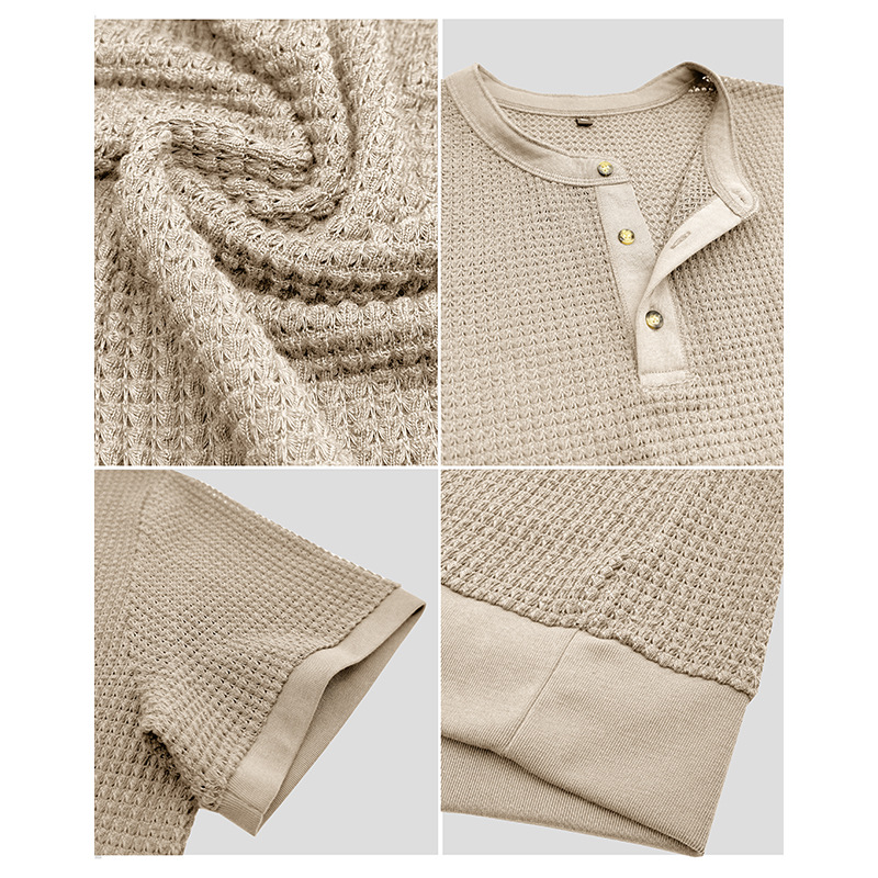 Men's Short-Sleeved Textured Knit Henley T-Shirt Pullover