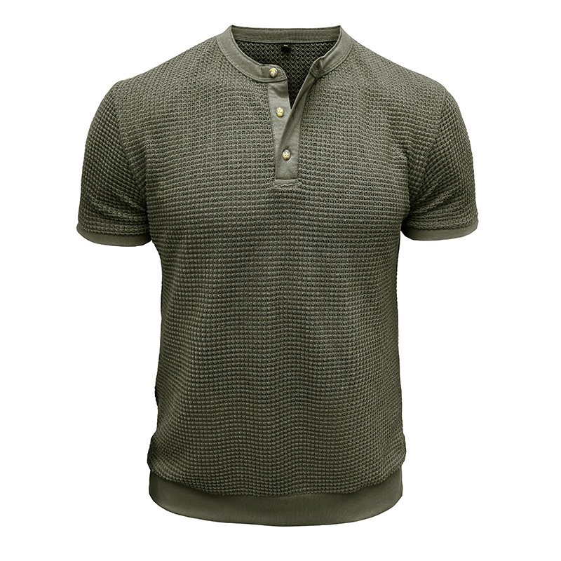 Men's Short-Sleeved Textured Knit Henley T-Shirt Pullover