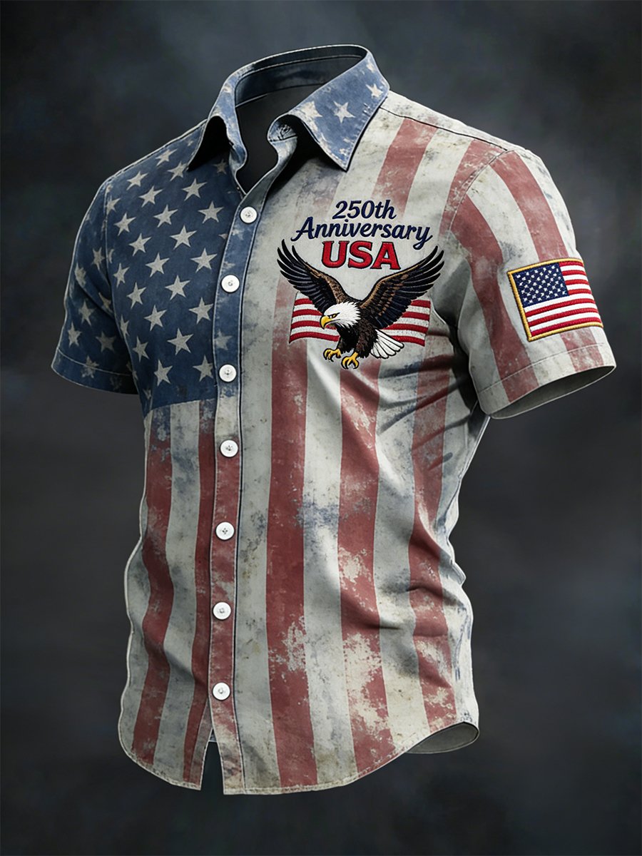 Men's Retro American 250th Anniversary Short-Sleeved Shirt