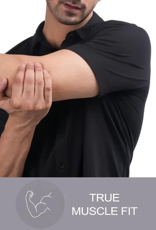 Men’s Muscle Fit Dress Shirts Athletic Slim Fit Short Sleeve Stretch Casual Button Down Shirt