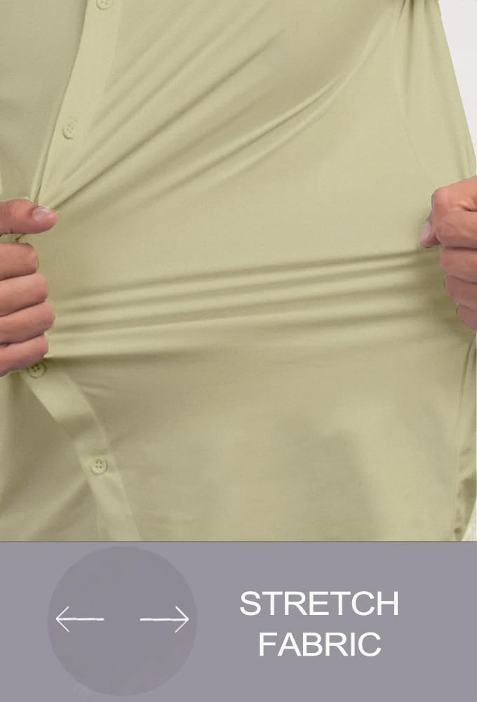 Men’s Muscle Fit Dress Shirts Athletic Slim Fit Short Sleeve Stretch Casual Button Down Shirt