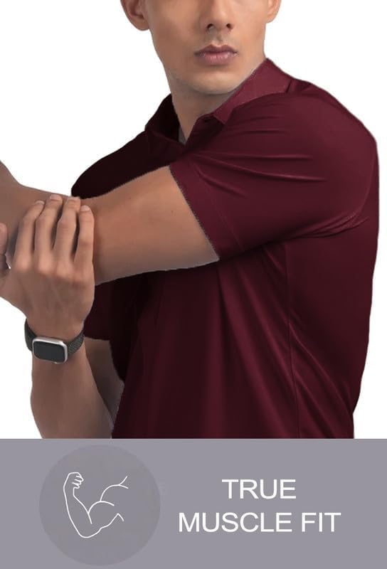 Men’s Muscle Fit Dress Shirts Athletic Slim Fit Short Sleeve Stretch Casual Button Down Shirt