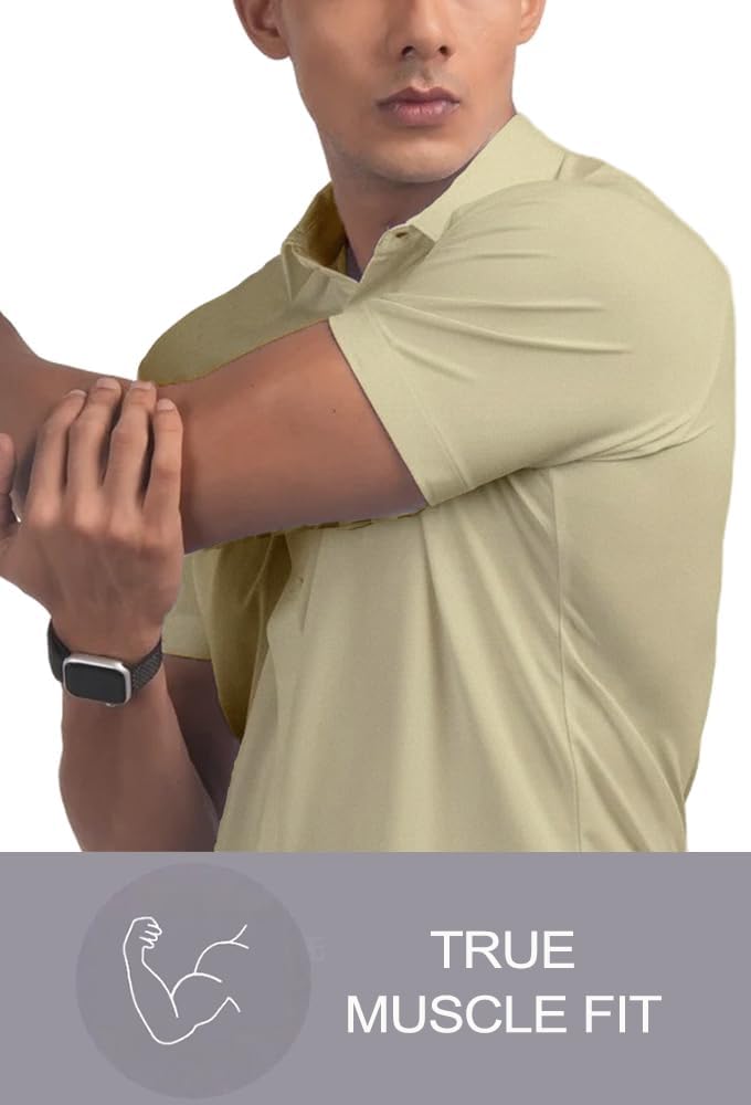 Men’s Muscle Fit Dress Shirts Athletic Slim Fit Short Sleeve Stretch Casual Button Down Shirt