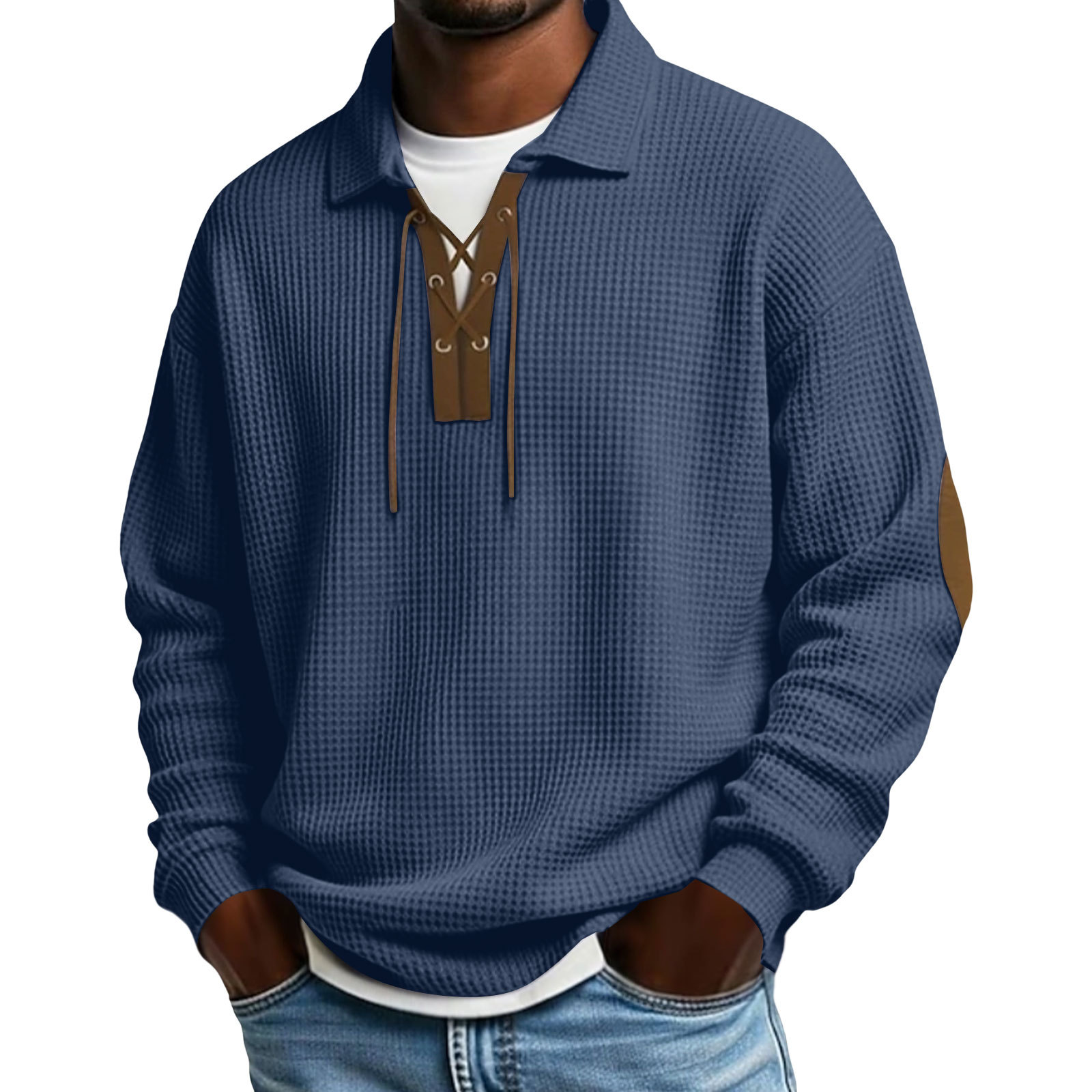 Men's long-sleeved solid color polo shirt/sweatshirt